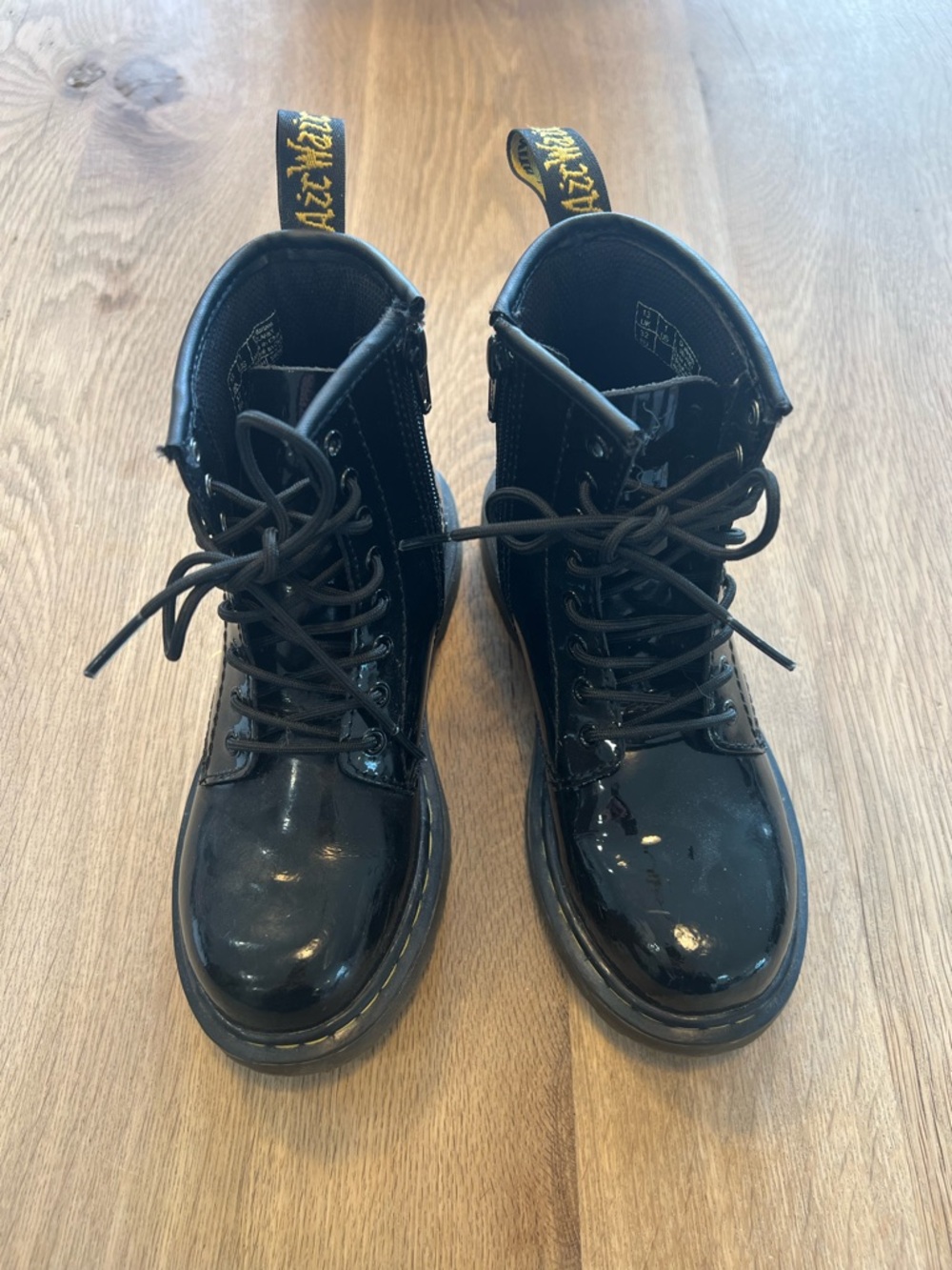 Dr. Martens Kids Black Patent Leather Lace-Up Boots